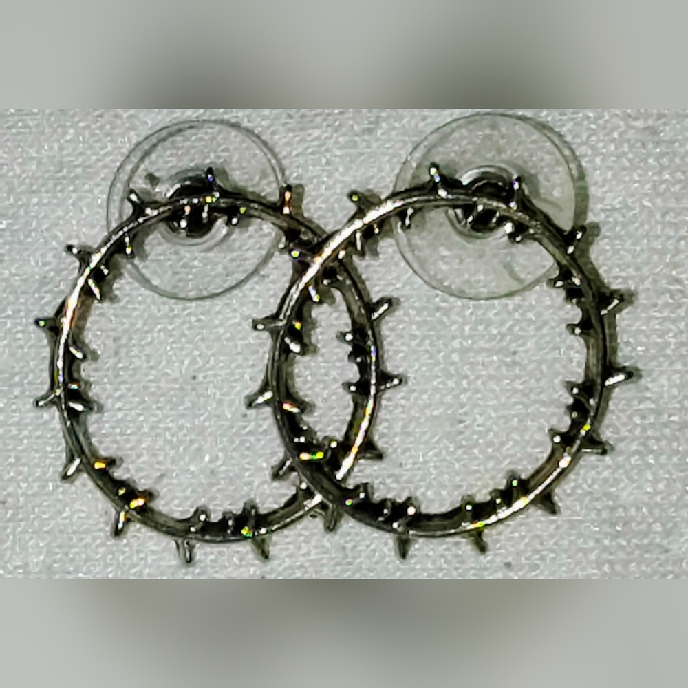 Spiky Thorn / Razor Wire Silver Tone Earrings